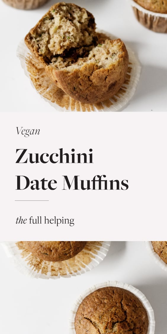 Use up all of your summer zucchini with these mildly sweetened, #vegan zucchini date muffins! They're delicious and an easy way to encourage kids to eat their vegetables. Freezer friendly and with a #glutenfree option. #veganbaking #plantbased