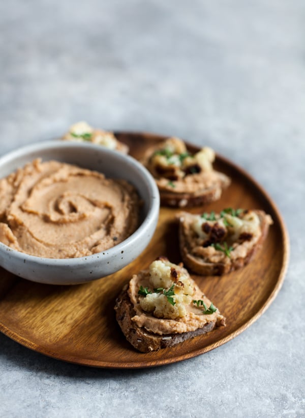 Smoky Cauliflower White Bean Toasts | A healthy, delicious, #vegan appetizer or snack | The Full Helping