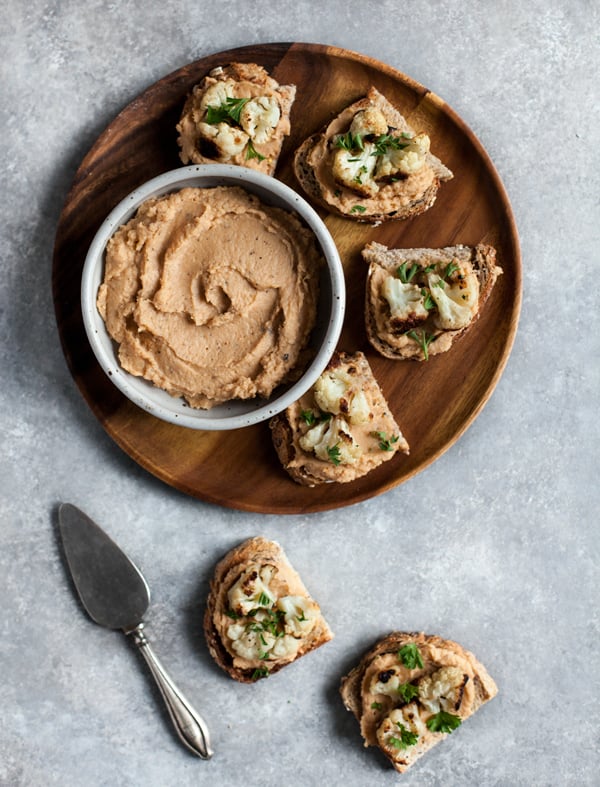Smoky Cauliflower and White Bean Toasts | A healthy, delicious, #vegan appetizer or snack | The Full Helping