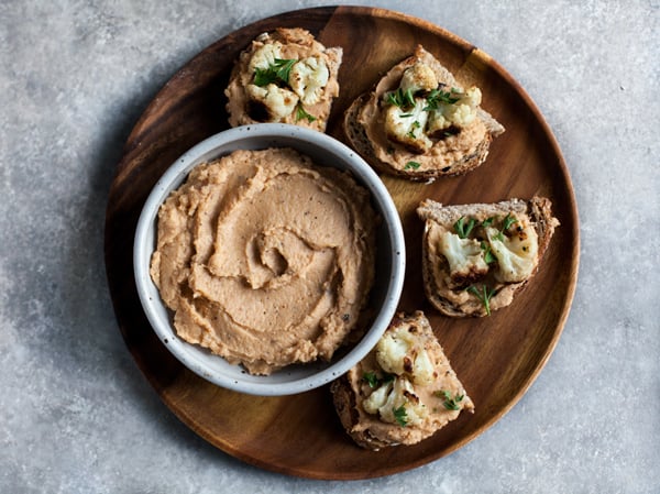 Smoky Cauliflower White Bean Toasts | A healthy, delicious, #vegan appetizer or snack | The Full Helping