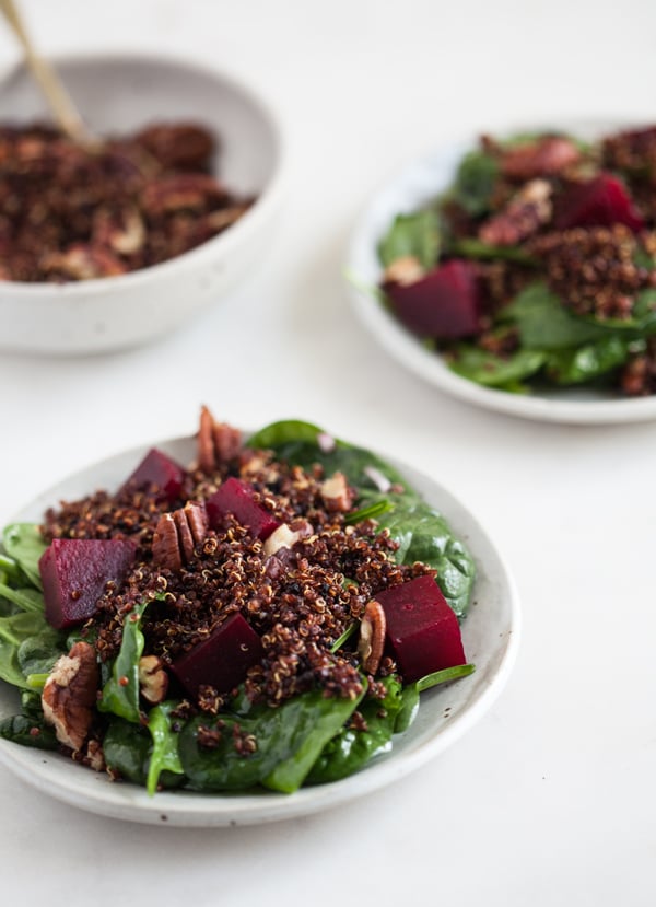 Roasted Beet, Baby Spinach, and Toasted Quinoa Salad | The Full Helping