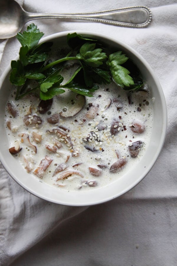 Creamy Miso Soup with Baby Shiitake Mushrooms from The Rawsome Vegan Cookbook