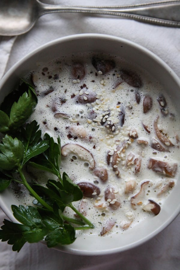 Creamy Miso Soup with Baby Shiitake Mushrooms from The Rawsome Vegan Cookbook