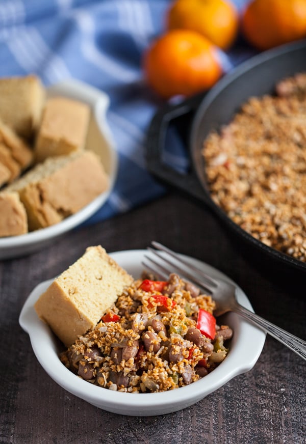 Pinto Bean Skillet Bake with Spicy Sunflower Oat Topping