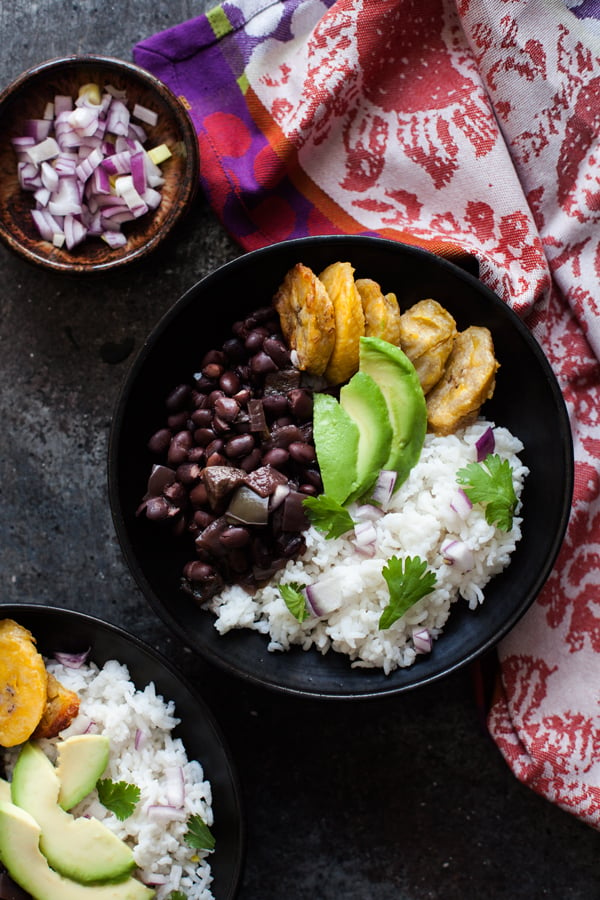 Cuban Black Bean and Cilantro Lime Rice Bowls with Baked Plantains | The Full Helping