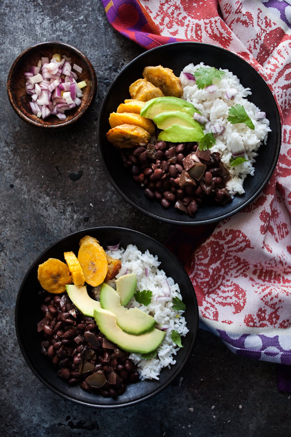 Cuban Black Bean and Cilantro Lime Rice Bowls with Baked Plantains | The Full Helping