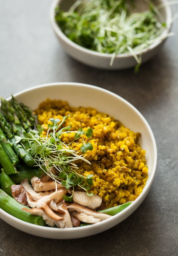 Mung Bean & Quinoa Bowls with Spicy Ginger Turmeric Broth | The Full Helping