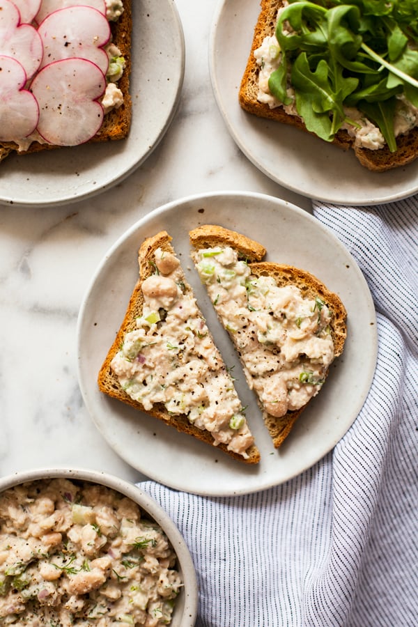 Smashed Garlic Tahini White Bean Salad on Toast | The Full Helping