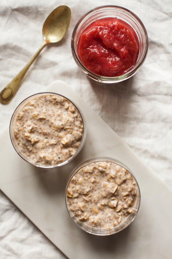 Vanilla Chia Overnight Oats with Easy Stewed Rhubarb | The Full Helping