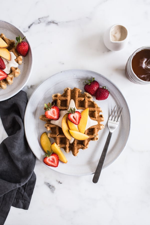 Vegan+Vanilla+Waffles+with+Vanilla+Maple+Cashew+Cream+-+Edible+Perspective