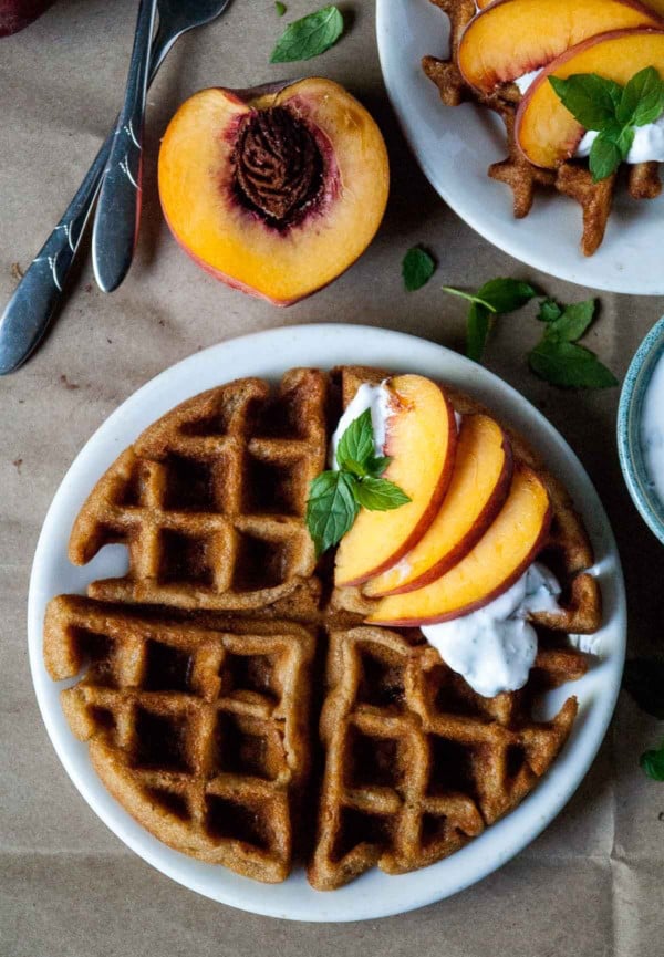 Vegan-Gluten-Free-Peach-Waffles-with-Mint-Coconut-Whipped-Cream-9