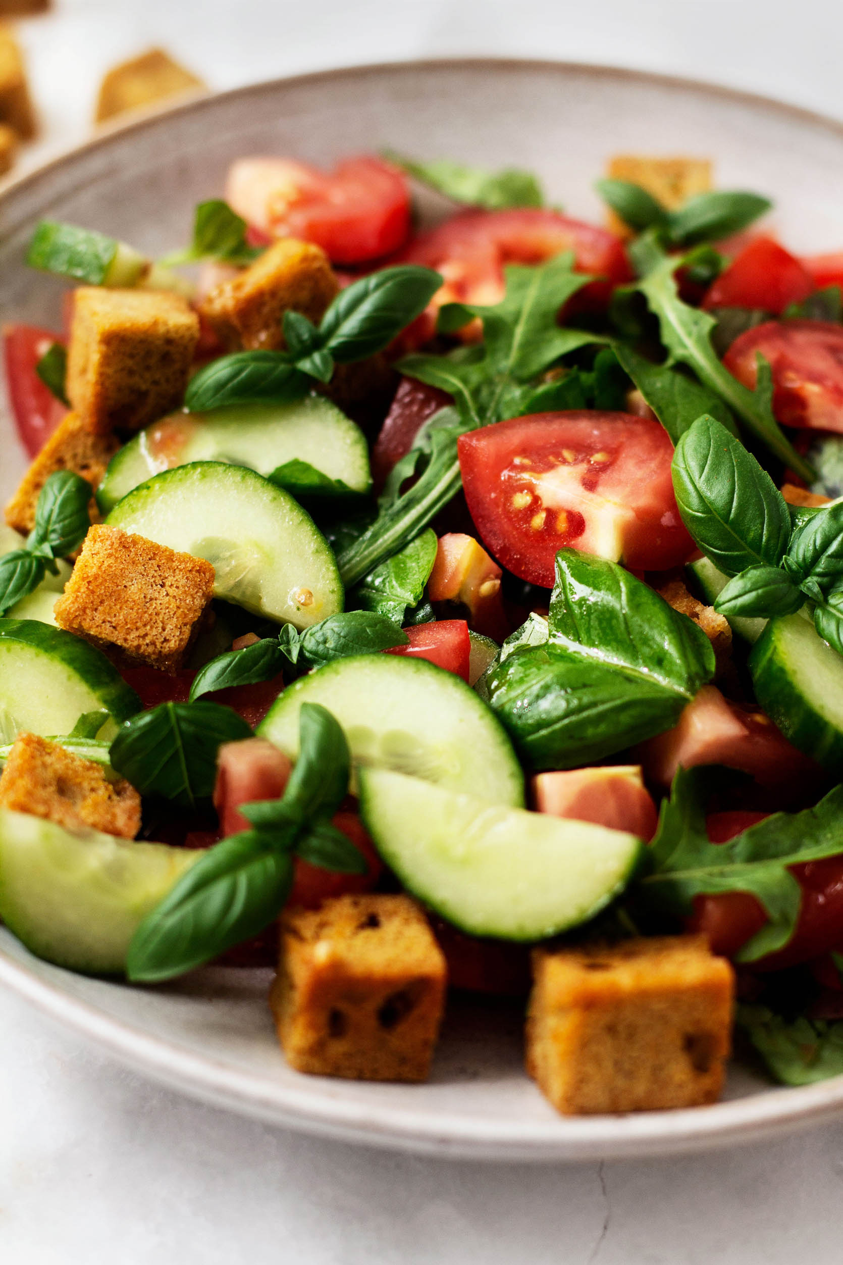 Vegan cornbread panzanella closeup