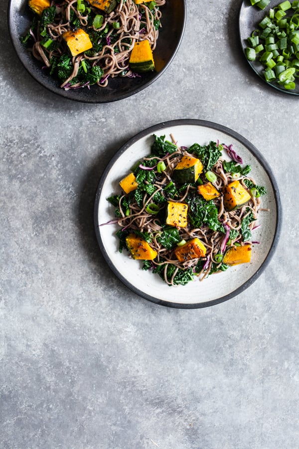 Kabocha & Kale Miso Sesame Soba Salad | The Full Helping