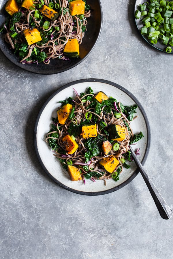 Kabocha & Kale Miso Sesame Soba Salad | The Full Helping