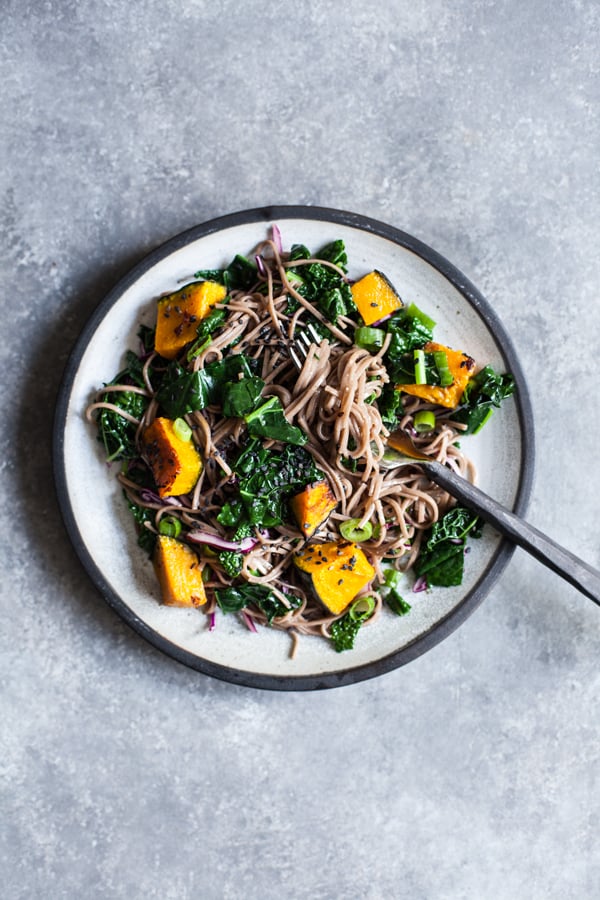 Kabocha & Kale Miso Sesame Soba Salad | The Full Helping