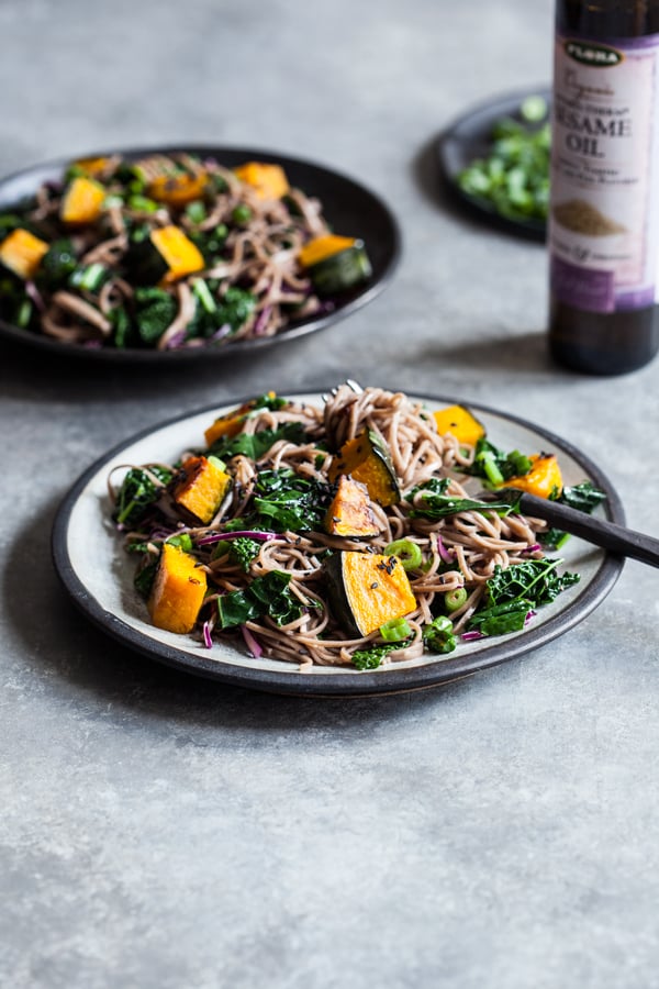 Kabocha & Kale Miso Sesame Soba Salad | The Full Helping