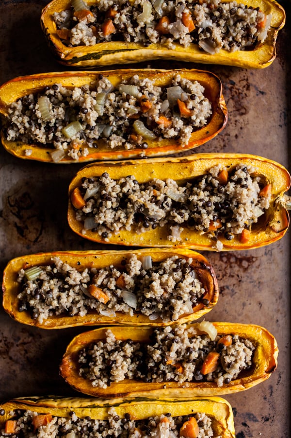 Millet & Black Lentil Stuffed Delicata Squash | The Full Helping