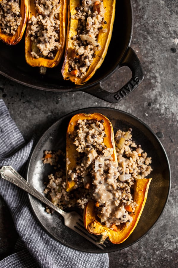 Millet & Black Lentil Stuffed Delicata Squash | The Full Helping