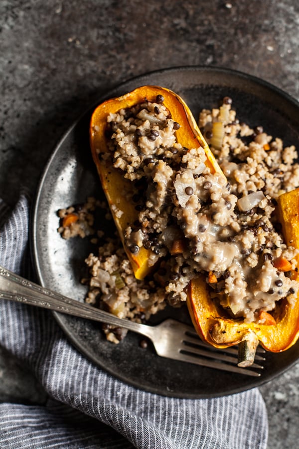 Millet & Black Lentil Stuffed Delicata Squash | The Full Helping