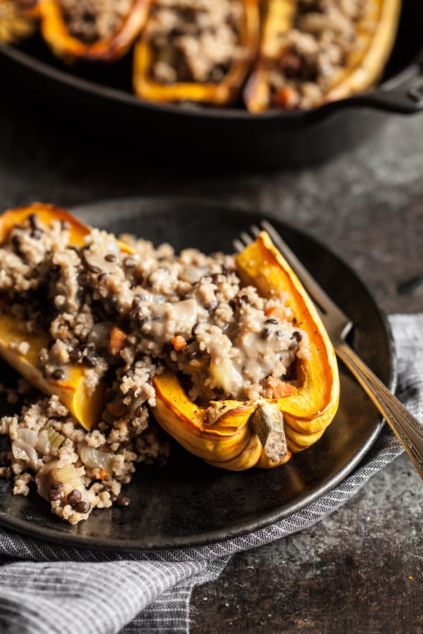 Millet & Black Lentil Stuffed Delicata Squash | The Full Helping