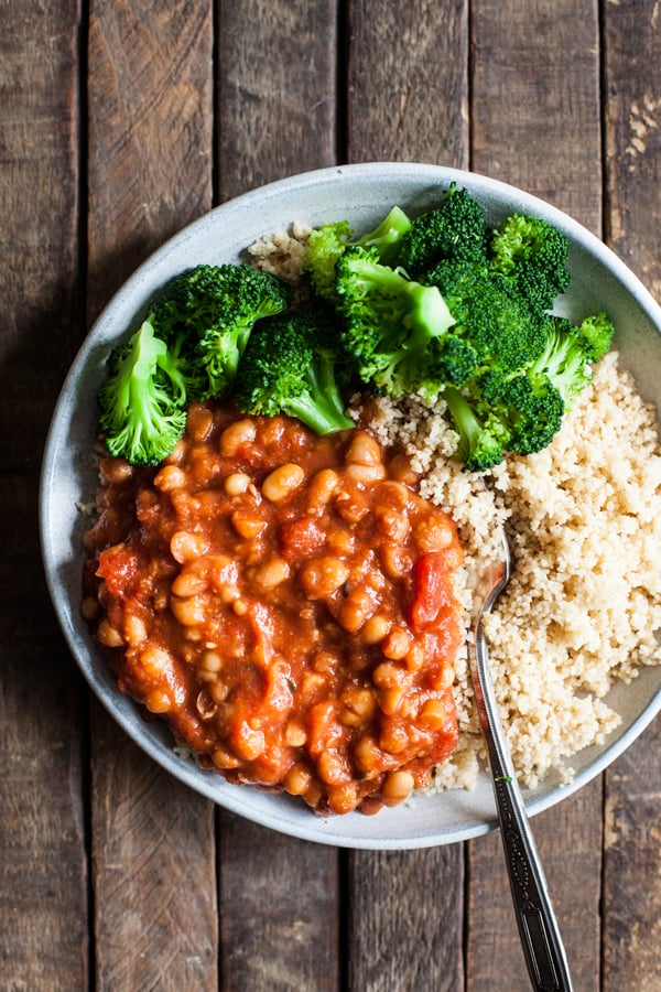 Slow Cooker Tomato White Beans | The Full Helping