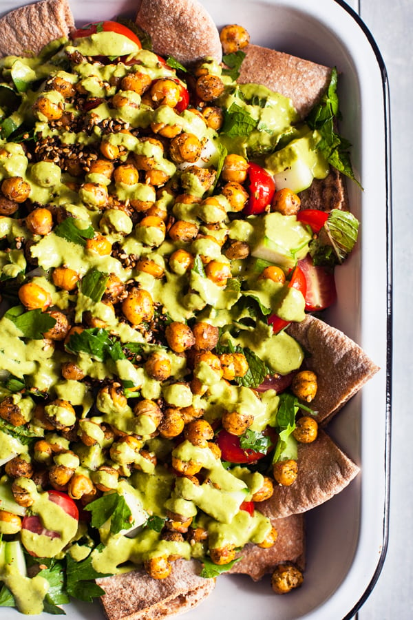 Fattoush Nachos with Crispy Za'atar Roasted Chickpeas | The Full Helping