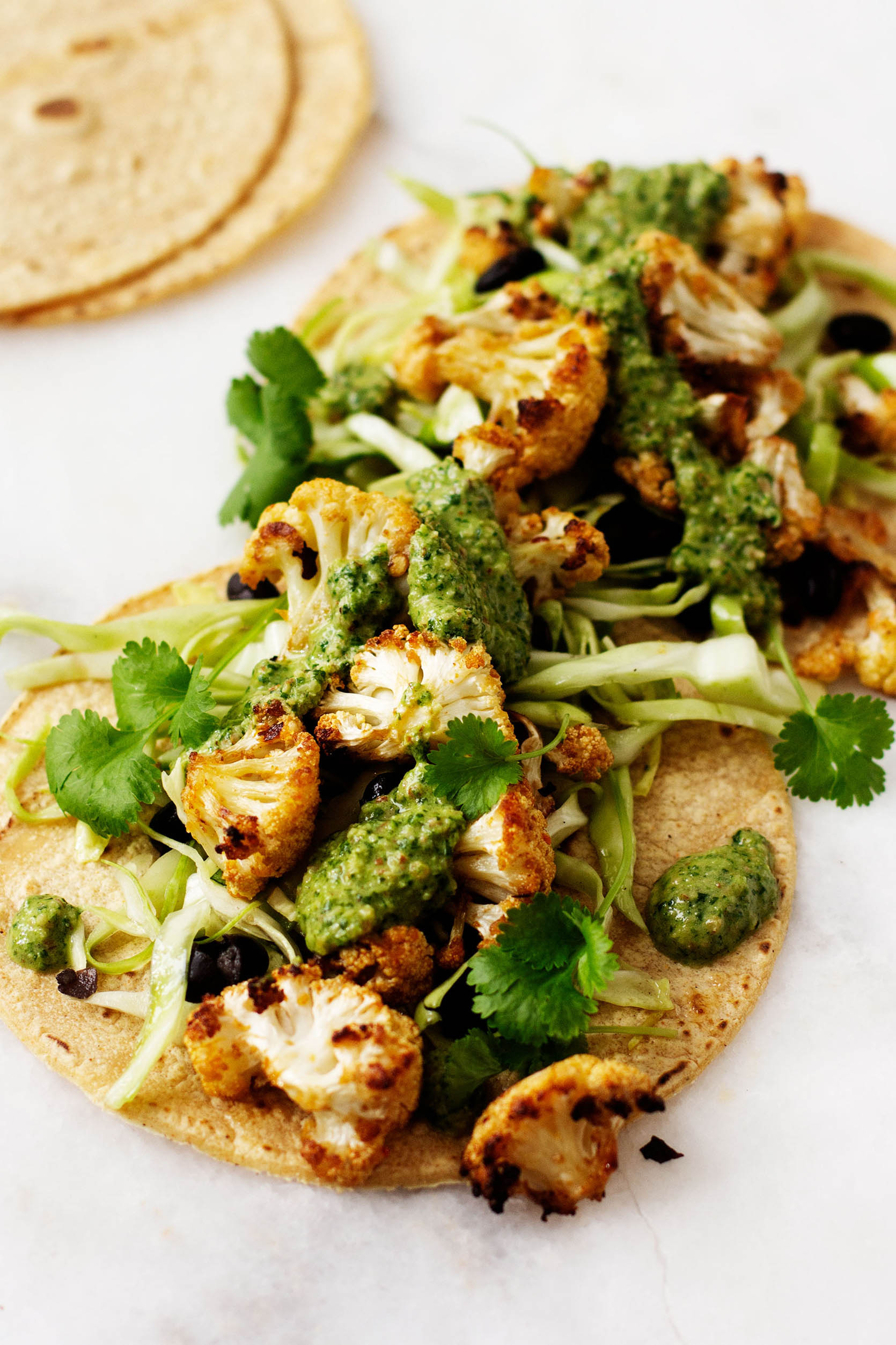 Crispy Cauliflower Chimichurri Tacos | The Full Helping