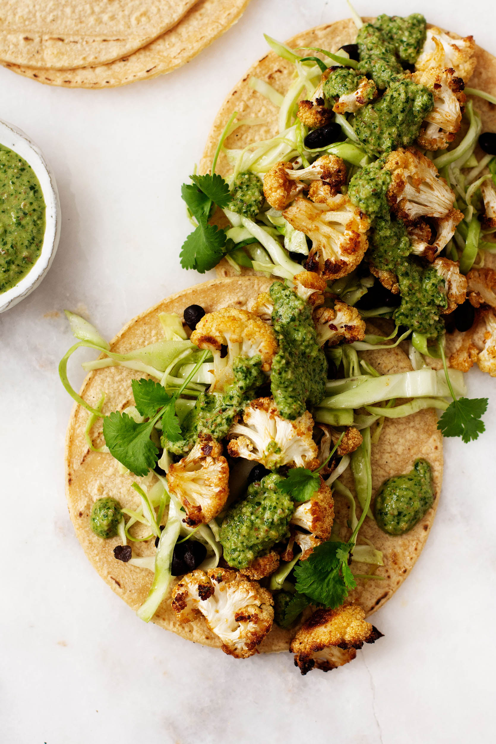 Crispy Cauliflower Chimichurri Tacos | The Full Helping