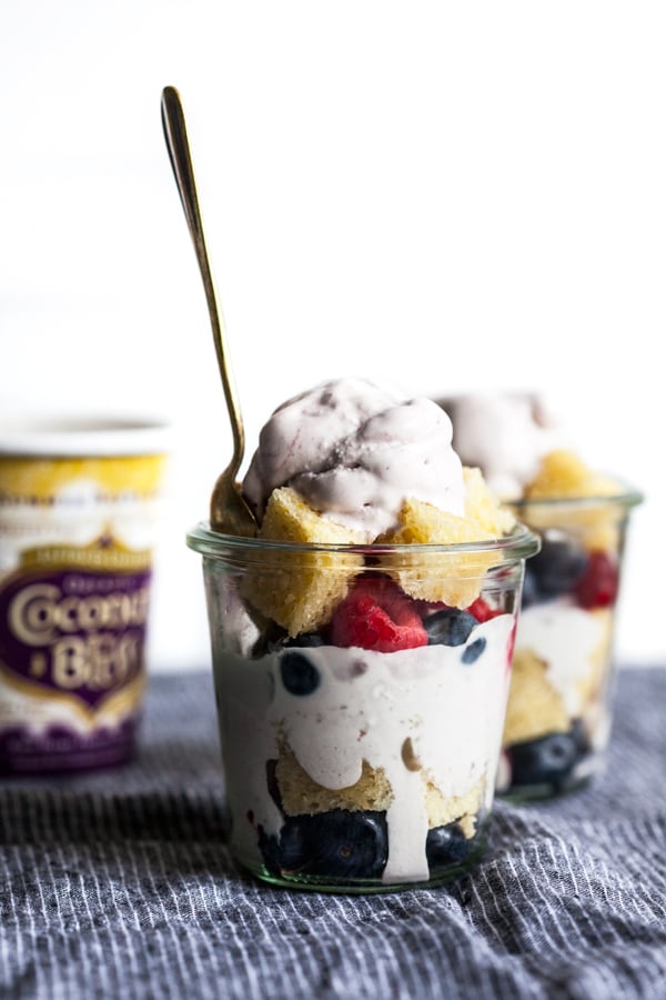 Mason Jar Trifles with Berry Swirl Ice Cream & Vegan Lemon Cake | The Full Helping