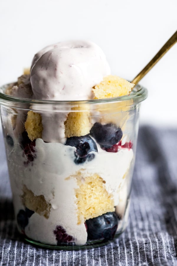 Mason Jar Trifles with Berry Swirl Ice Cream & Vegan Lemon Cake | The Full Helping
