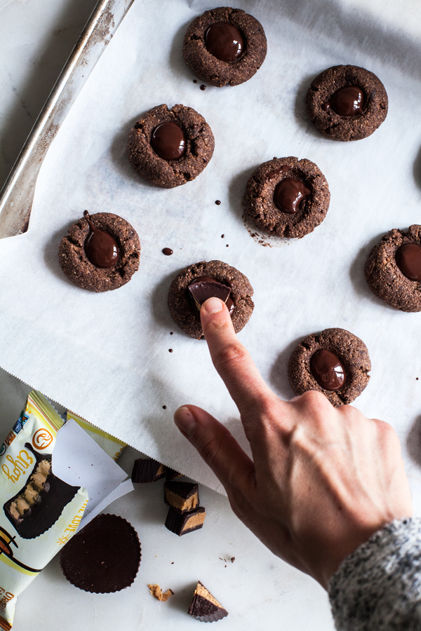 Salted Chocolate Peanut Butter Cup Thumbprints | The Full Helping