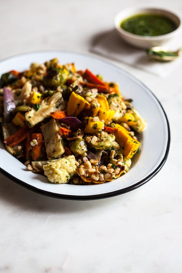 Farro & Roasted Vegetables with Italian Salsa Verde | The Full Helping
