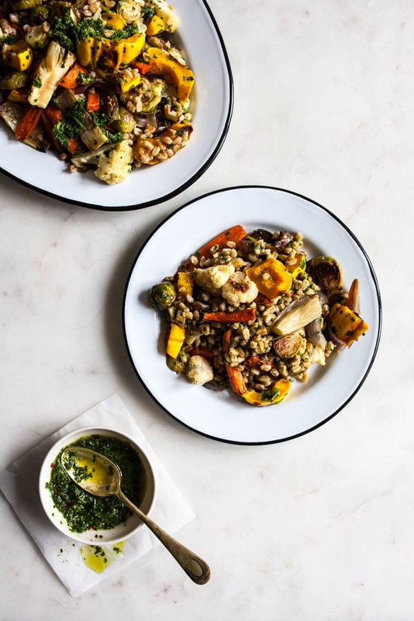 Farro & Roasted Vegetables with Italian Salsa Verde | The Full Helping