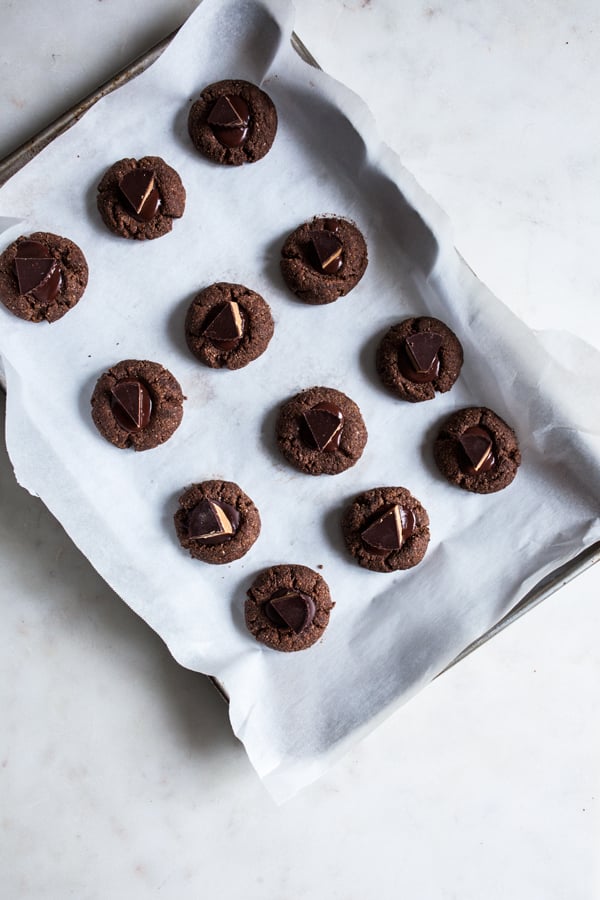 Salted Chocolate Peanut Butter Cup Thumbprints | The Full Helping