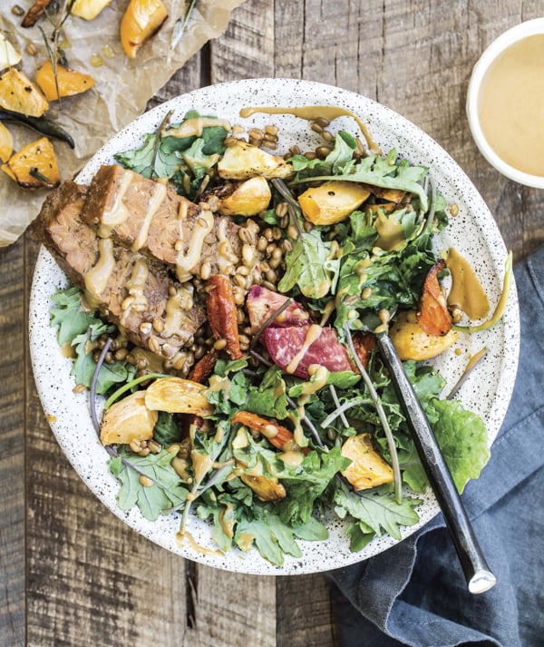 Harvest Bowls with Spelt Berries, Tempeh, & Roasted Root Vegetables from Power Plates