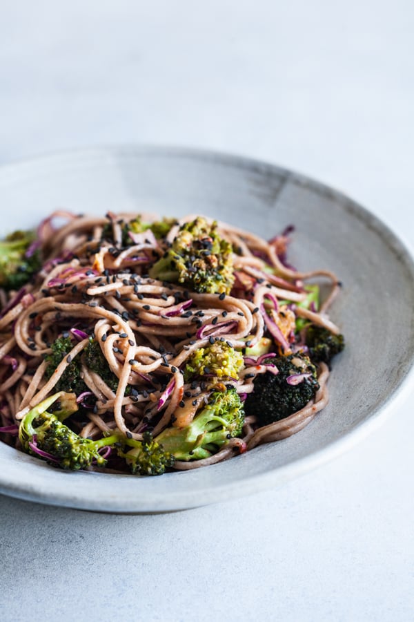 Roasted Broccoli & Kimchi Spicy Soba Noodle Toss | The Full Helping Roasted Broccoli & Kimchi Spicy Soba Noodle Toss | The Full Helping