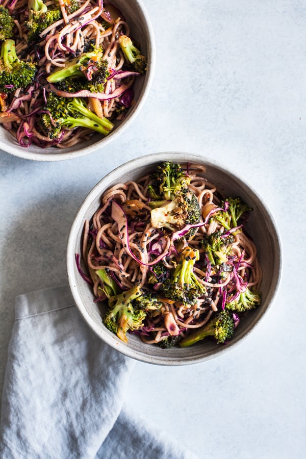 Roasted Broccoli & Kimchi Spicy Soba Noodle Toss | The Full Helping