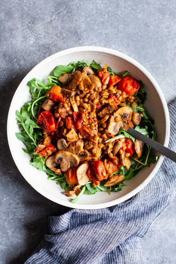 Warm Lentil, Tomato & Mushroom Salad