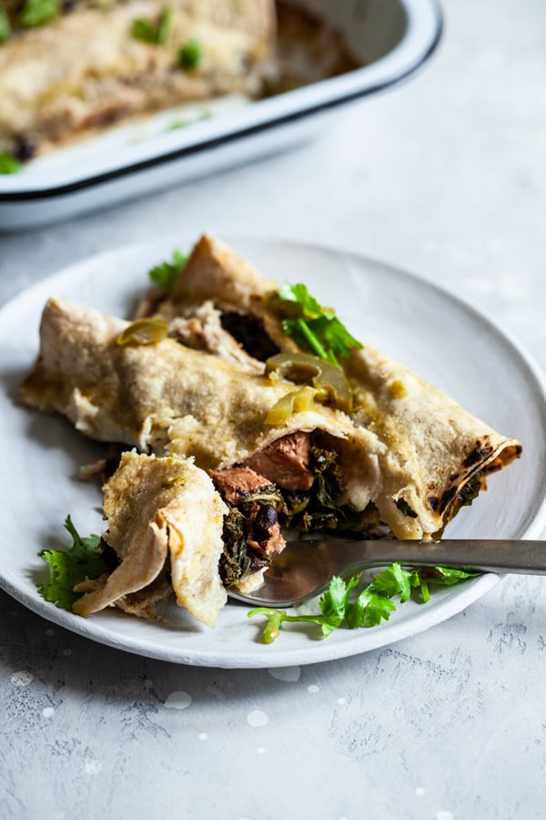 Vegan BBQ Jackfruit, Kale & Black Bean Enchiladas | The Full Helping