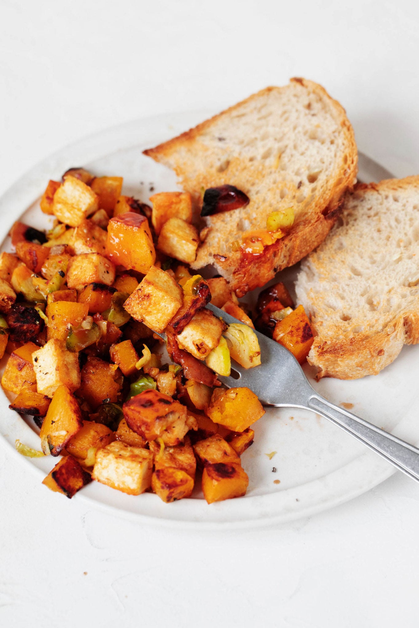 Butternut Squash Hash with Tofu and Brussels Sprouts | The Full Helping