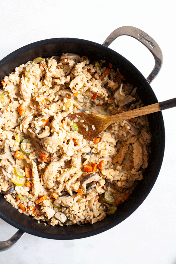 Creamy Vegan Chick'n Rice Skillet Supper