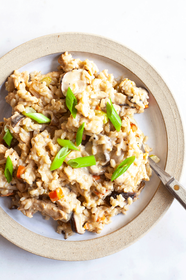 Creamy Vegan Chick’n Rice Skillet Supper