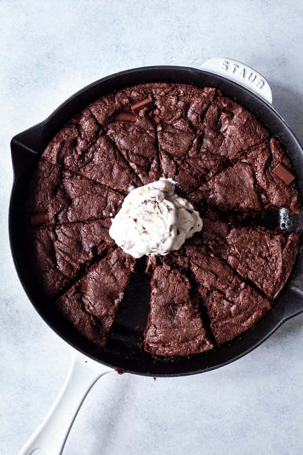 Fudgy Secret Ingredient Vegan Skillet Brownies | The Full Helping