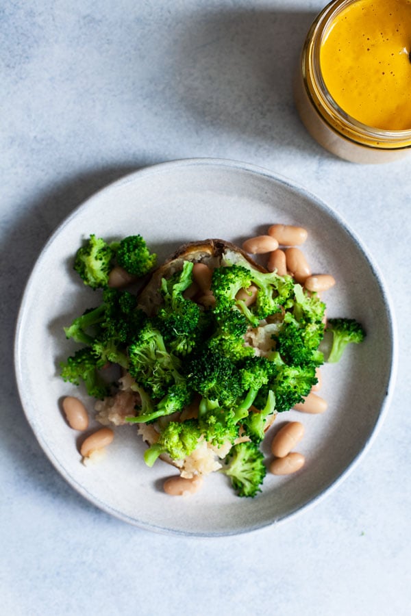 Easy Cheesy Vegan Loaded Potatoes with Broccoli & White Beans | The Full Helping