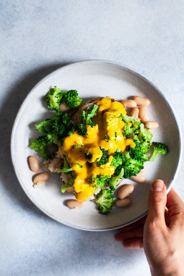Easy Cheesy Vegan Loaded Potatoes with Broccoli & White Beans | The Full Helping
