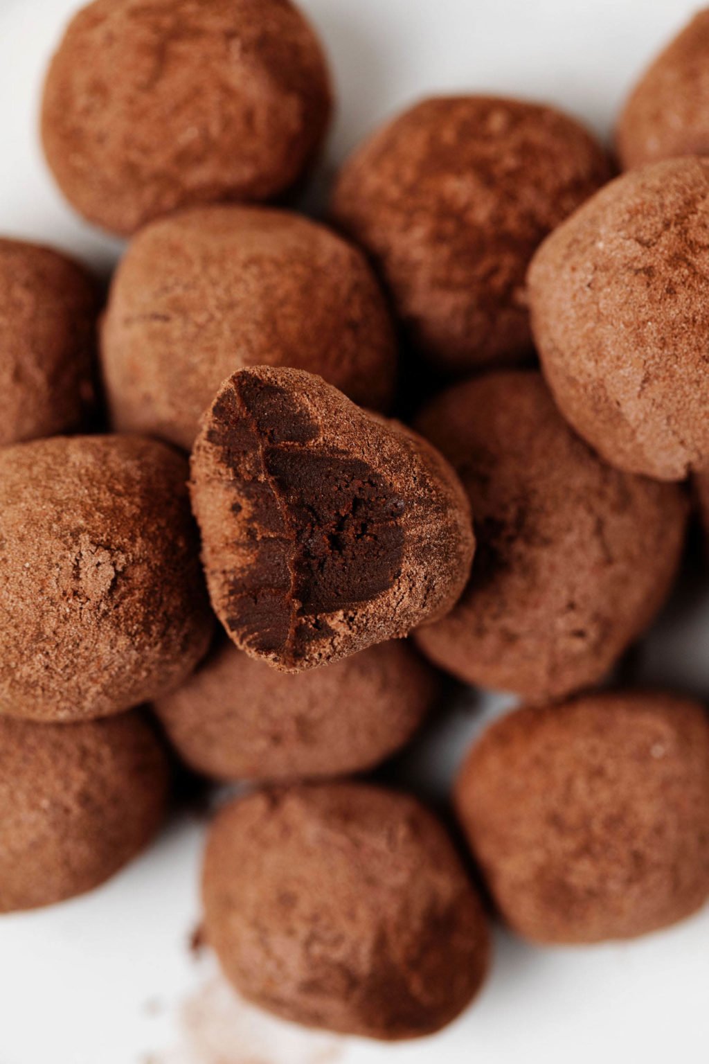 A zoomed in image of homemade chocolate confections.