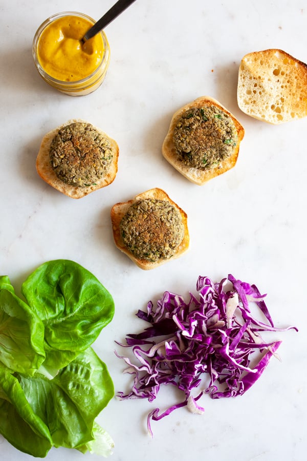 Green Lentil Hemp Seed Sliders with Spicy Dijon Date Mustard | The Full Helping