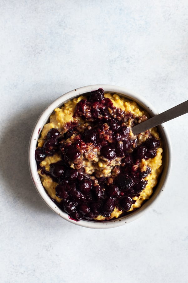 Golden Oats with Gingered Blueberry Sauce