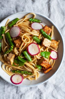 Tofu and Udon Noodle Salad with Spring Vegetables