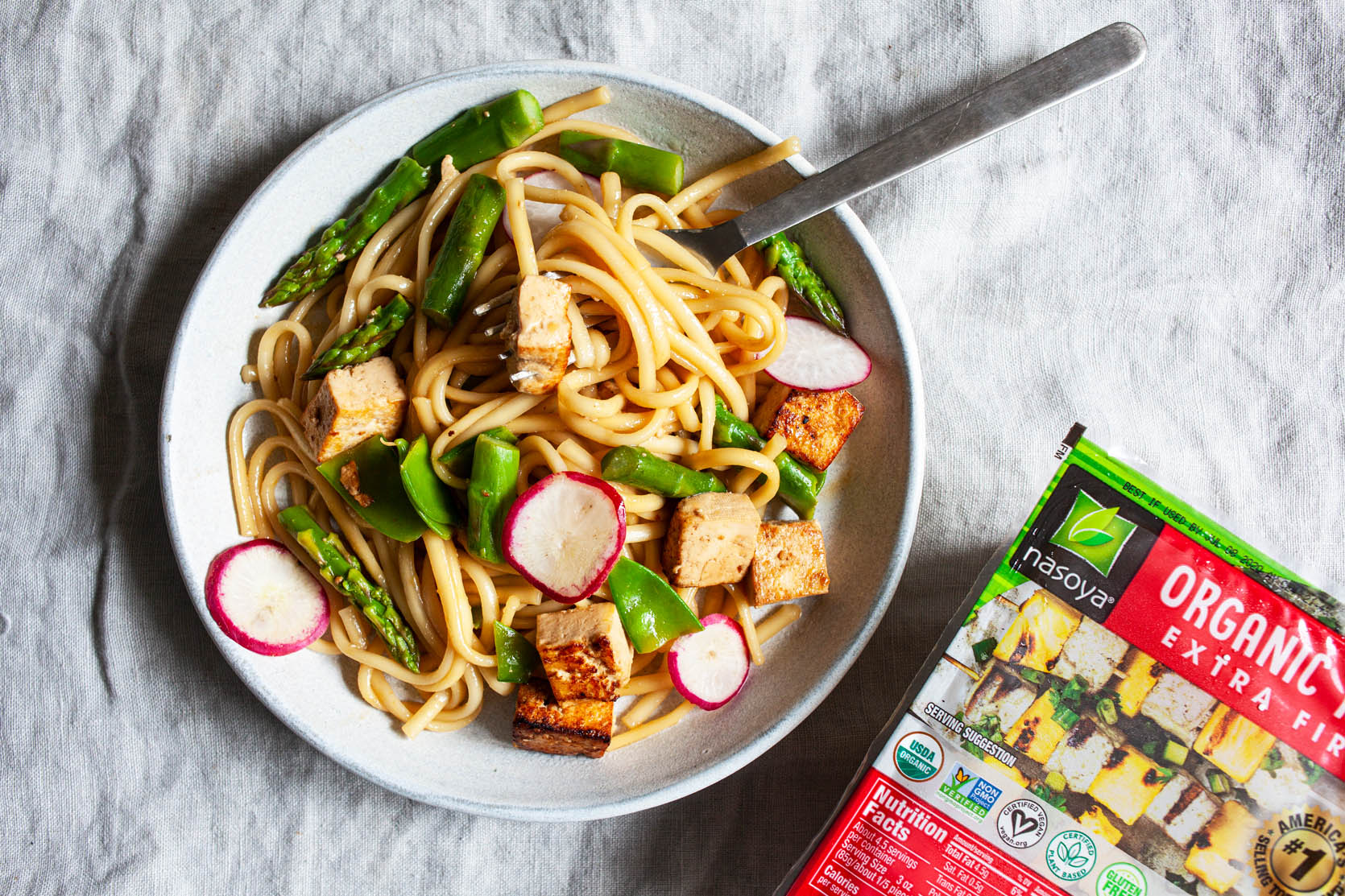 Tofu and Udon Noodle Salad with Spring Vegetables | The Full Helping